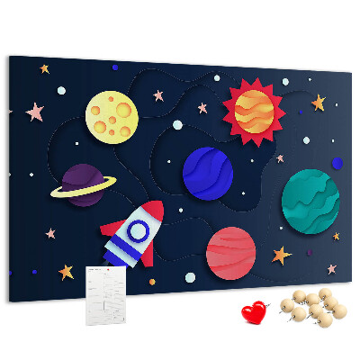 Bild mit Korkrückwand eine Weltraumreise durch farbenprächtige Planeten