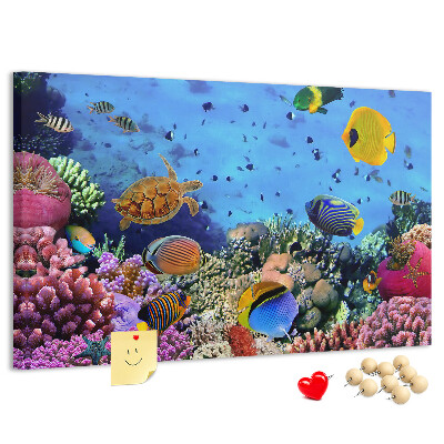 Korktafel mit Motiv einer tropischen Unterwasserwelt voller Farben und Fische