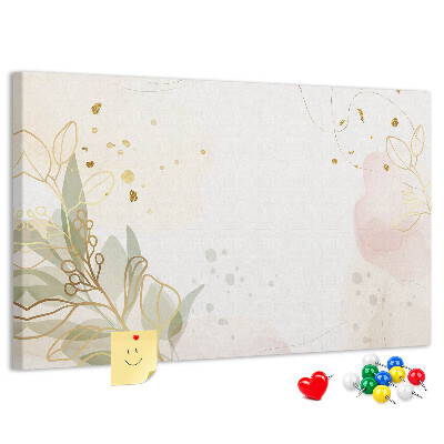 Bild mit Korkrückwand zarte Blüten auf pastellfarbenem Hintergrund