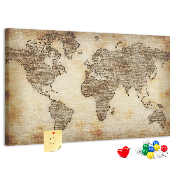 Korktafel mit Motiv einer alten Weltkarte auf Leinwand