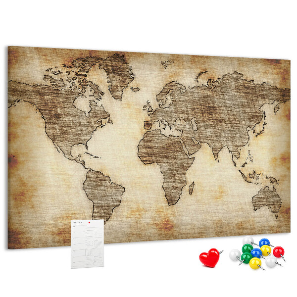 Korktafel mit Motiv einer alten Weltkarte auf Leinwand