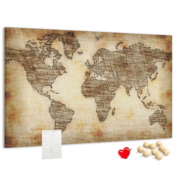 Korktafel mit Motiv einer alten Weltkarte auf Leinwand