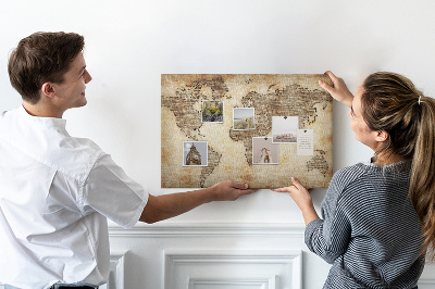Korktafel mit Motiv einer alten Weltkarte auf Leinwand