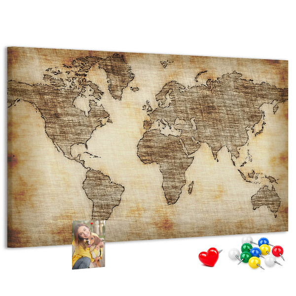Korktafel mit Motiv einer alten Weltkarte auf Leinwand