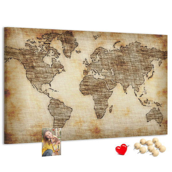 Korktafel mit Motiv einer alten Weltkarte auf Leinwand
