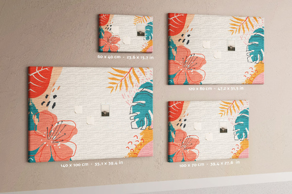Bilder mit Korkrückwand tropisches Muster mit bunten Blättern und Blüten