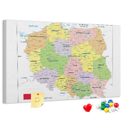 Korkbild Karte von Polen mit farbigen Woiwodschaften