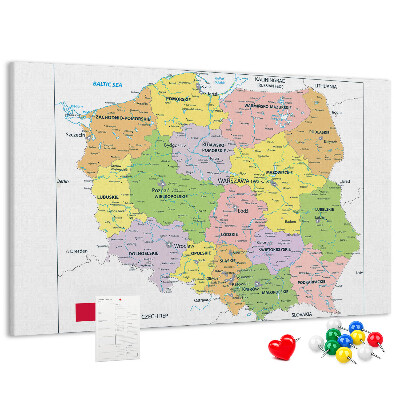 Korkbild Karte von Polen mit farbigen Woiwodschaften