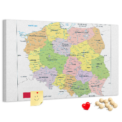 Korkbild Karte von Polen mit farbigen Woiwodschaften