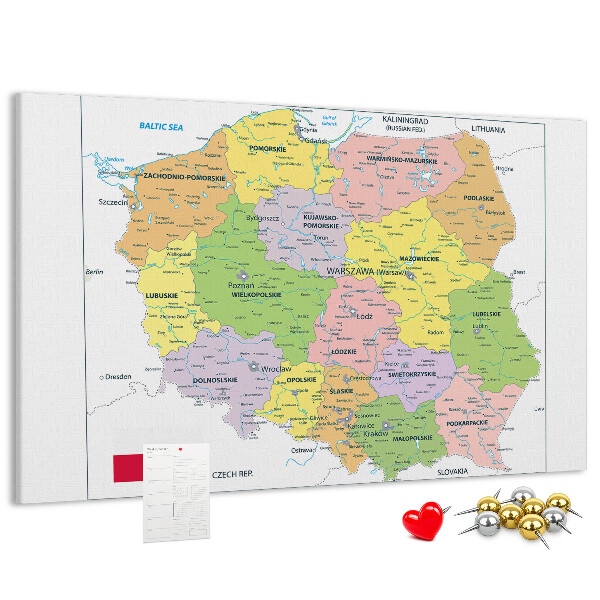 Korkbild Karte von Polen mit farbigen Woiwodschaften