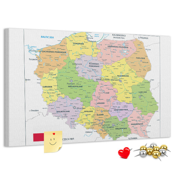 Korkbild Karte von Polen mit farbigen Woiwodschaften