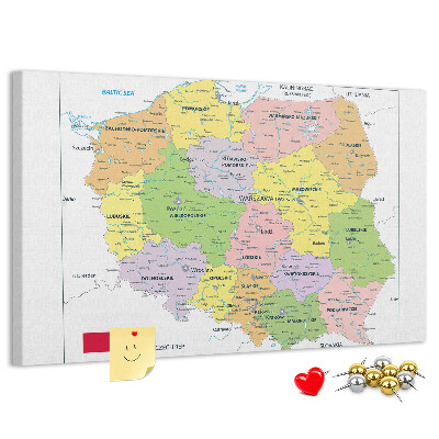 Korkbild Karte von Polen mit farbigen Woiwodschaften