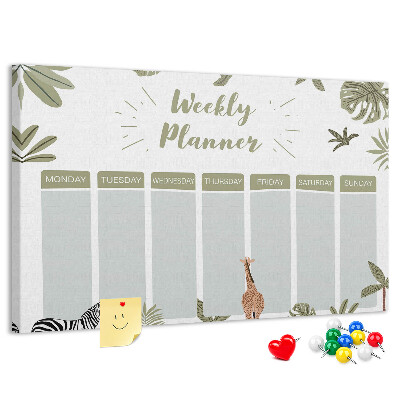 Wochenplaner mit Korkrückwand mit Pflanzenmuster