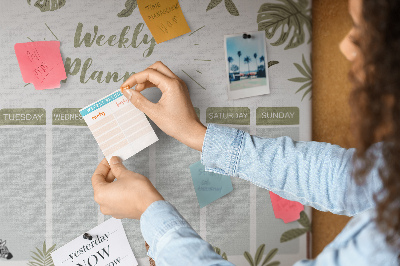 Wochenplaner mit Korkrückwand mit Pflanzenmuster