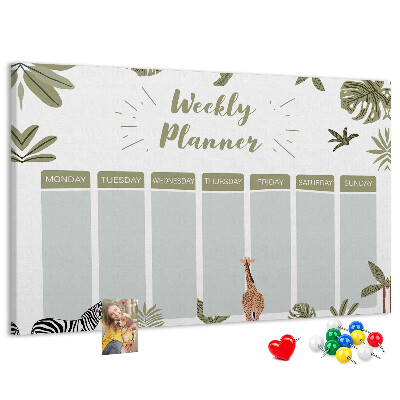 Wochenplaner mit Korkrückwand mit Pflanzenmuster