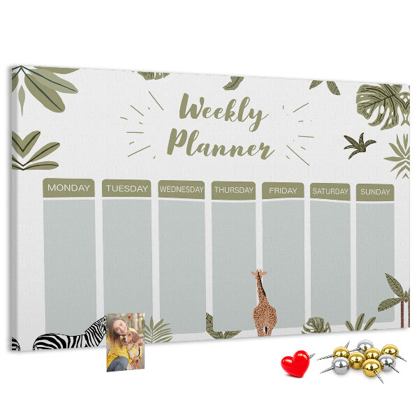 Wochenplaner mit Korkrückwand mit Pflanzenmuster