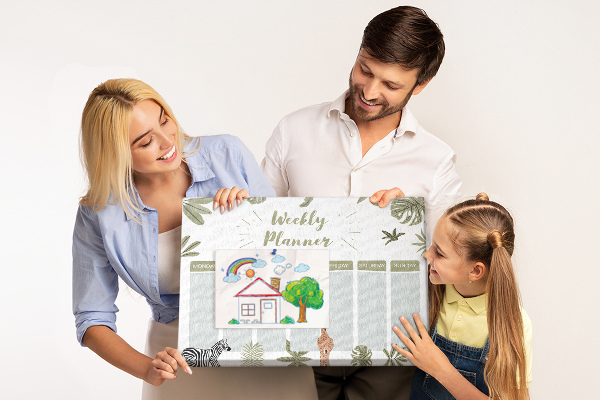 Wochenplaner mit Korkrückwand mit Pflanzenmuster