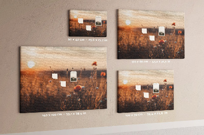 Korktafel mit Motiv Goldenes Mohnfeld im Sonnenuntergang