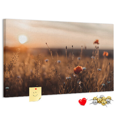 Korktafel mit Motiv Goldenes Mohnfeld im Sonnenuntergang