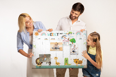Kork-Pinnwand bunter Wochenplaner mit Tiermotiven