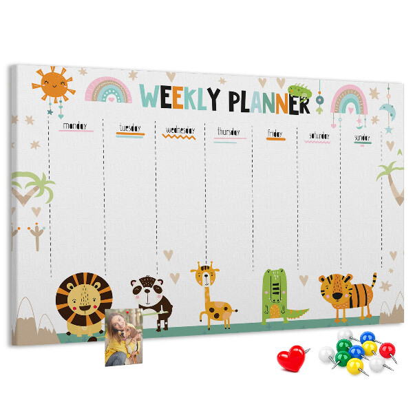 Kork-Pinnwand bunter Wochenplaner mit Tiermotiven