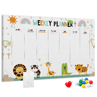 Kork-Pinnwand bunter Wochenplaner mit Tiermotiven