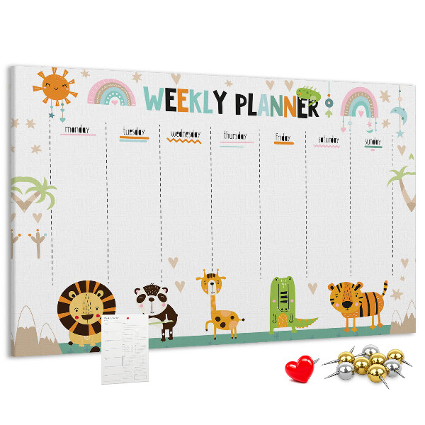 Kork-Pinnwand bunter Wochenplaner mit Tiermotiven