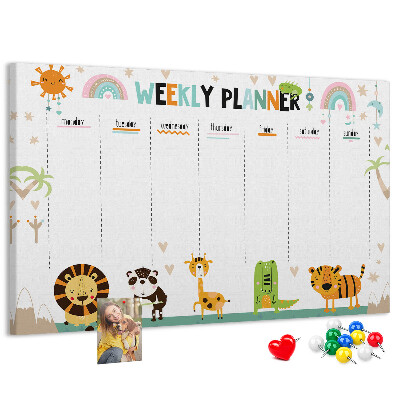 Kork-Pinnwand bunter Wochenplaner mit Tiermotiven