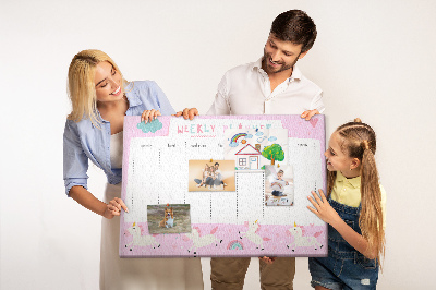 Wochenplaner mit Einhorn- und Regenbogen-Motiv aus Kork