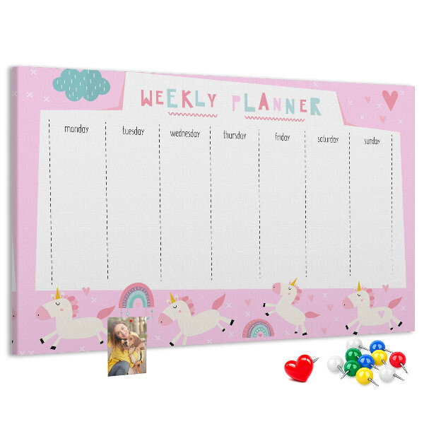 Wochenplaner mit Einhorn- und Regenbogen-Motiv aus Kork