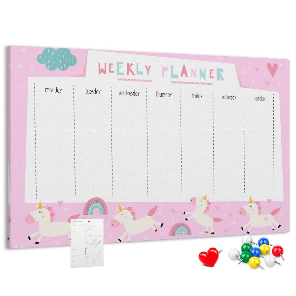 Wochenplaner mit Einhorn- und Regenbogen-Motiv aus Kork