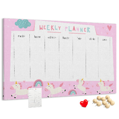 Wochenplaner mit Einhorn- und Regenbogen-Motiv aus Kork