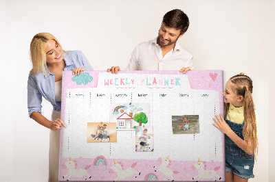 Wochenplaner mit Einhorn- und Regenbogen-Motiv aus Kork
