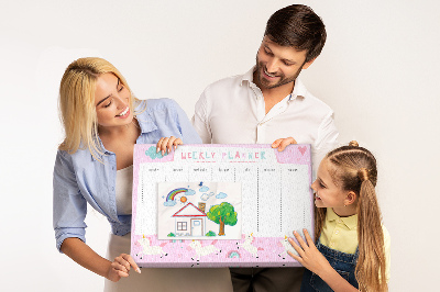 Wochenplaner mit Einhorn- und Regenbogen-Motiv aus Kork