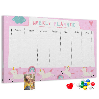 Wochenplaner mit Einhorn- und Regenbogen-Motiv aus Kork