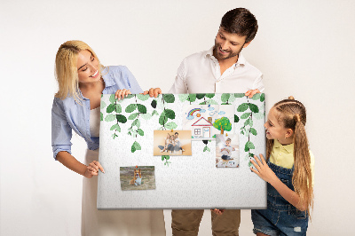 Kork-Pinnwand mit Motiv grüne Blätter in zartem Aquarellstil
