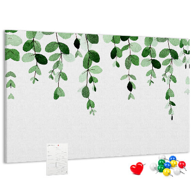 Kork-Pinnwand mit Motiv grüne Blätter in zartem Aquarellstil