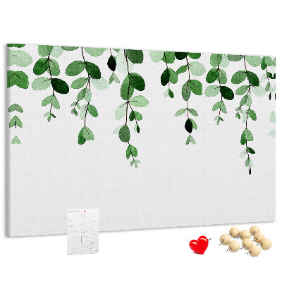 Kork-Pinnwand mit Motiv grüne Blätter in zartem Aquarellstil