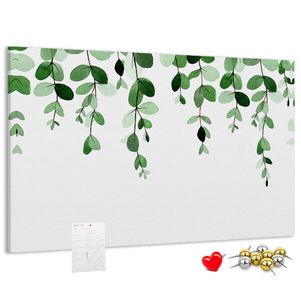 Kork-Pinnwand mit Motiv grüne Blätter in zartem Aquarellstil