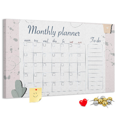 Korktafel mit Pflanzenmotiven als Monatsplaner