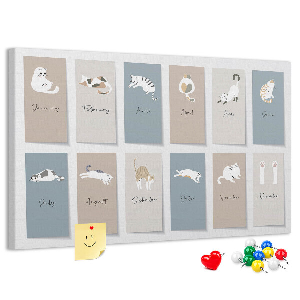 Kalender mit niedlichen Haustierillustrationen mit Korkrückwand