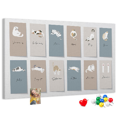 Kalender mit niedlichen Haustierillustrationen mit Korkrückwand