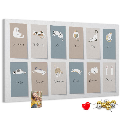Kalender mit niedlichen Haustierillustrationen mit Korkrückwand