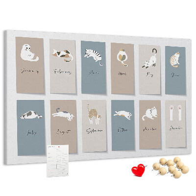 Kalender mit niedlichen Haustierillustrationen mit Korkrückwand