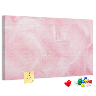 Bild mit Korkrückwand zarte rosa Federn im Hintergrund
