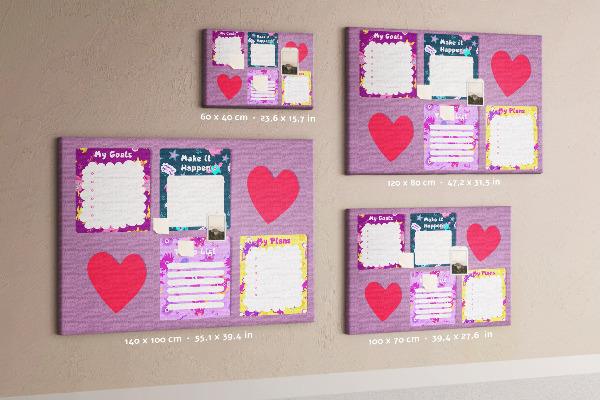 Bunte Notizbücher mit Herzmotiv mit Korkrückwand