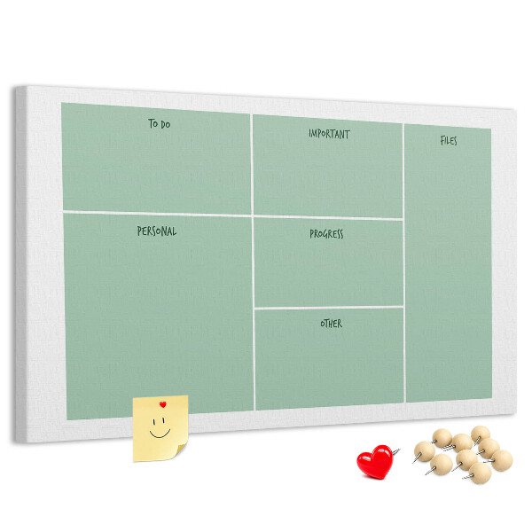 Kork-Pinnwand zur Organisation von Aufgaben in Tabellenform