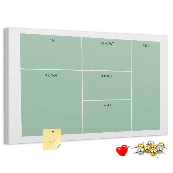 Kork-Pinnwand zur Organisation von Aufgaben in Tabellenform