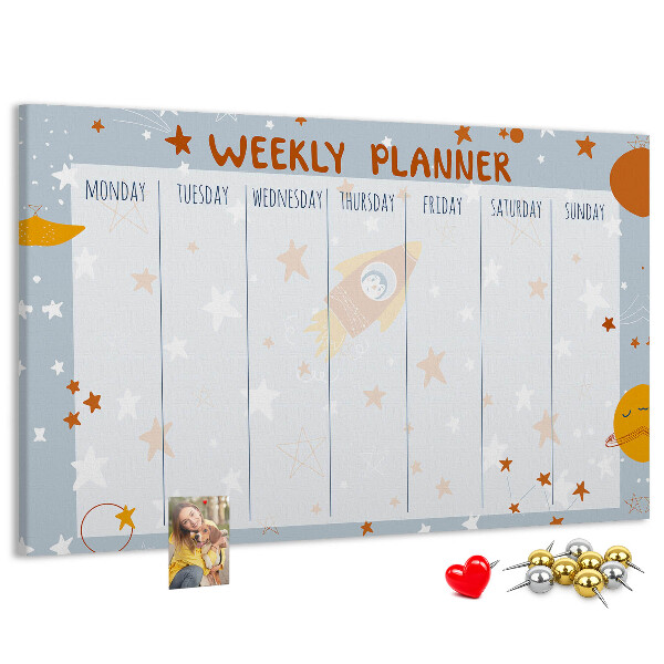 Kosmischer Wochenplan mit Sternen mit Korkrückwand