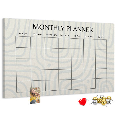 Korktafel mit minimalistischem Monatsplaner-Design
